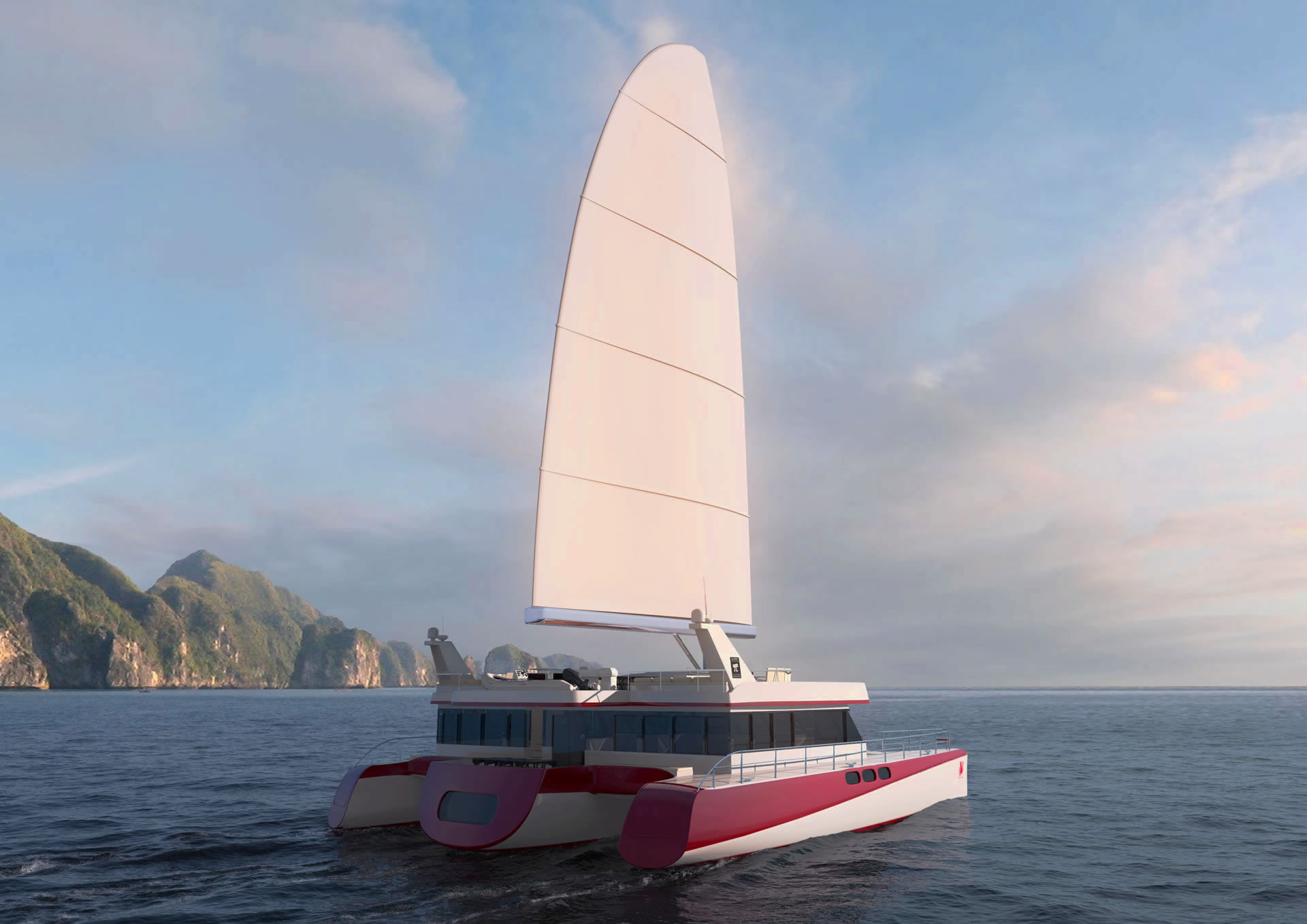 Dragonship 25 luxury eco sailing trimaran under sail